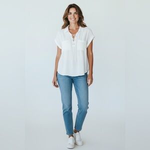 Bella Dahl Lace Front Collared Tunic White Size Small